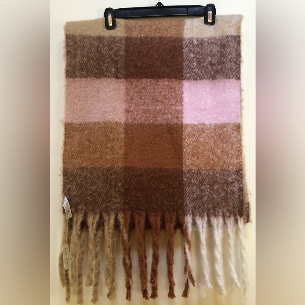 CHARLIE PAIGE Oversized Winter Scarf Wrap - Tan, Cream, Salmon Pink, Brown NWT